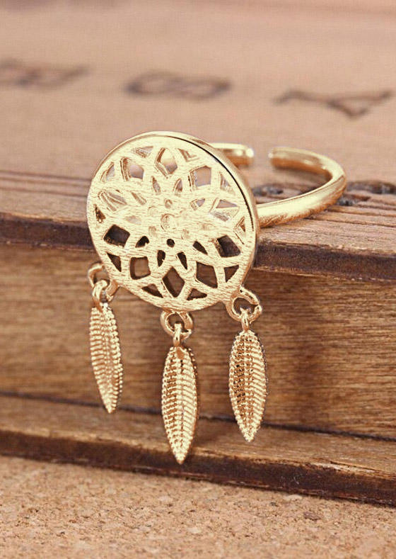 

Rings Dreamcatcher Hollow Out Feather Adjustable Alloy Ring in Gold,Silver. Size