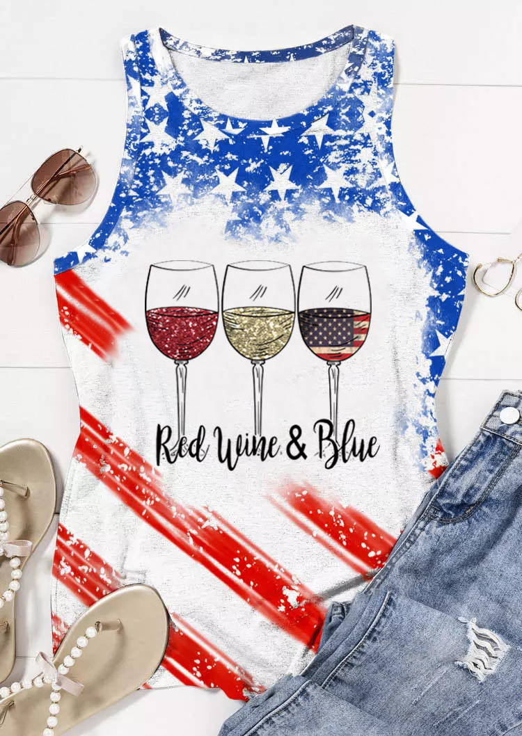 

Tank Tops American Flag Red Wine & Blue Glitter Tank Top in Multicolor. Size: ,XL