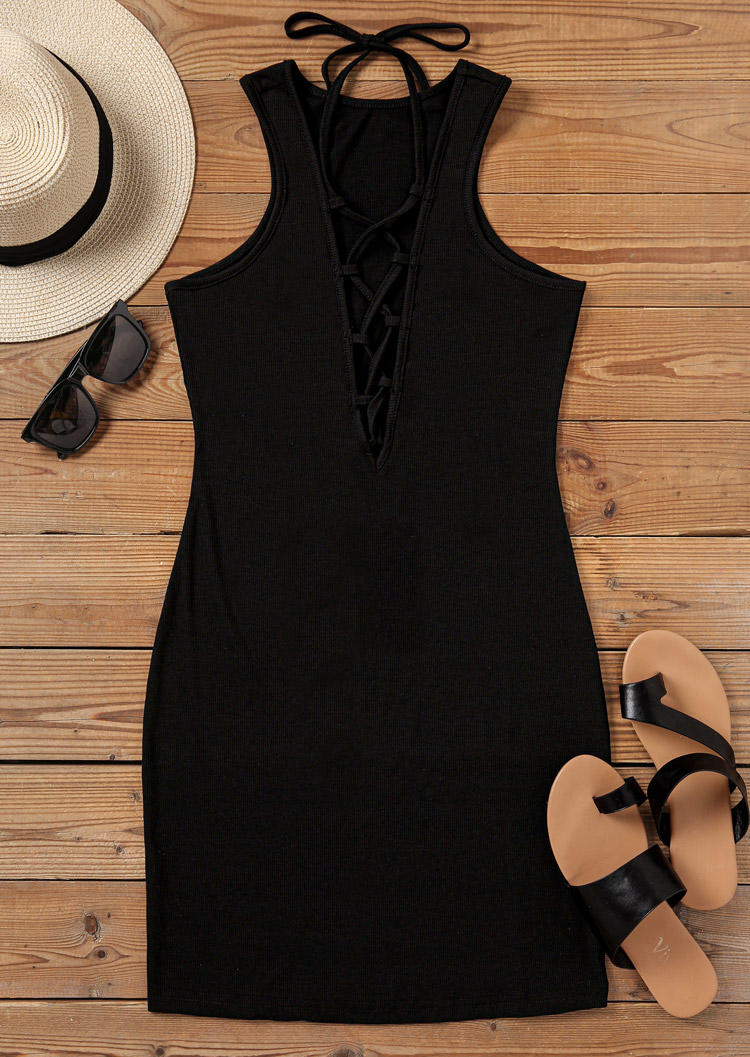 

Bodycon Dresses Criss-Cross Hollow Out Sleeveless Bodycon Dress in Black. Size: L,M,,XL