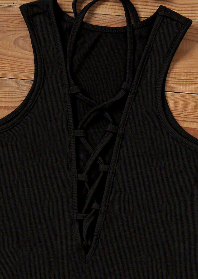 Criss-Cross Hollow Out Sleeveless Bodycon Dress - Black