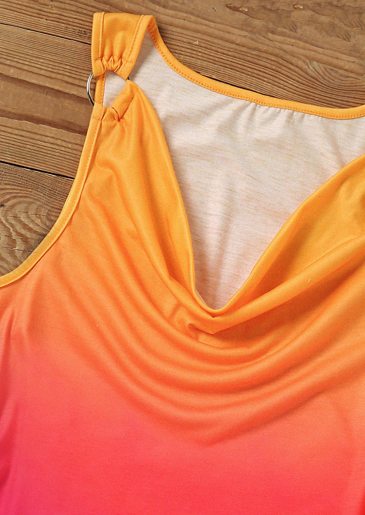 Gradient Ruched Hollow Out Cowl Neck Tank