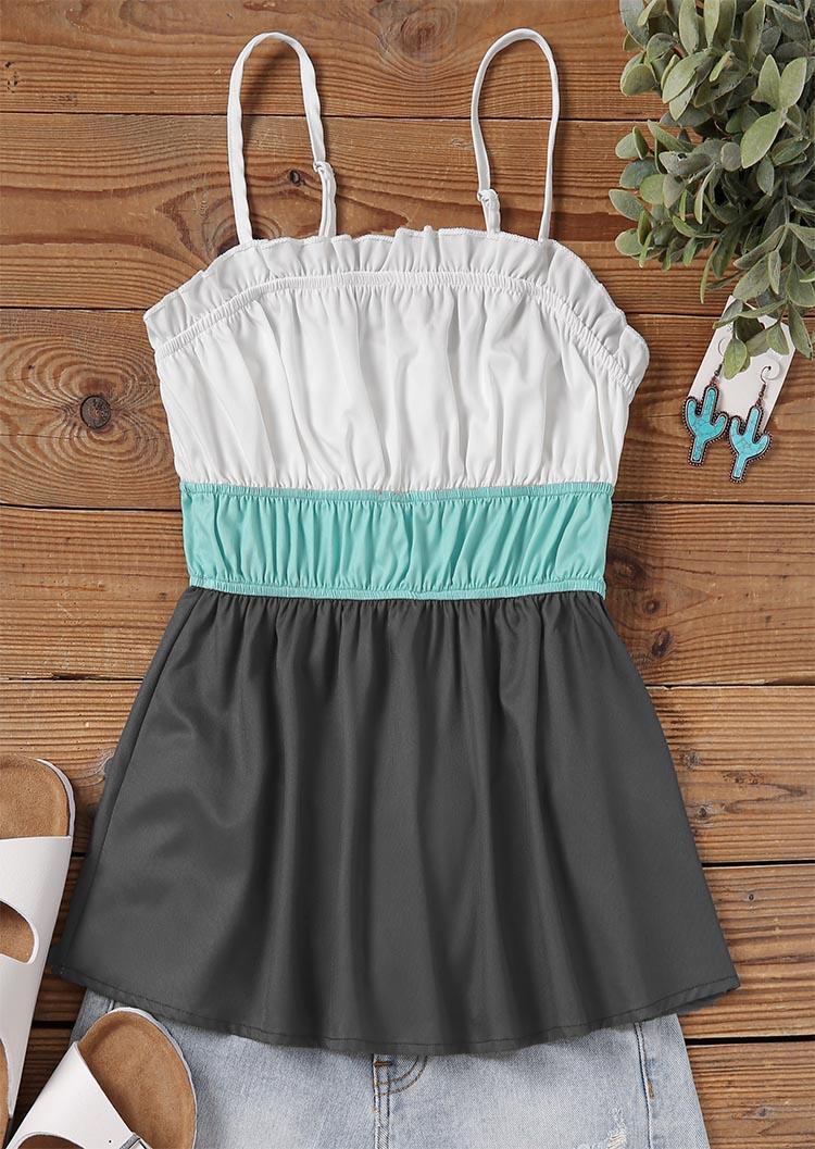 

Tank Tops Color Block Ruffled Camisole in Multicolor. Size: L,M