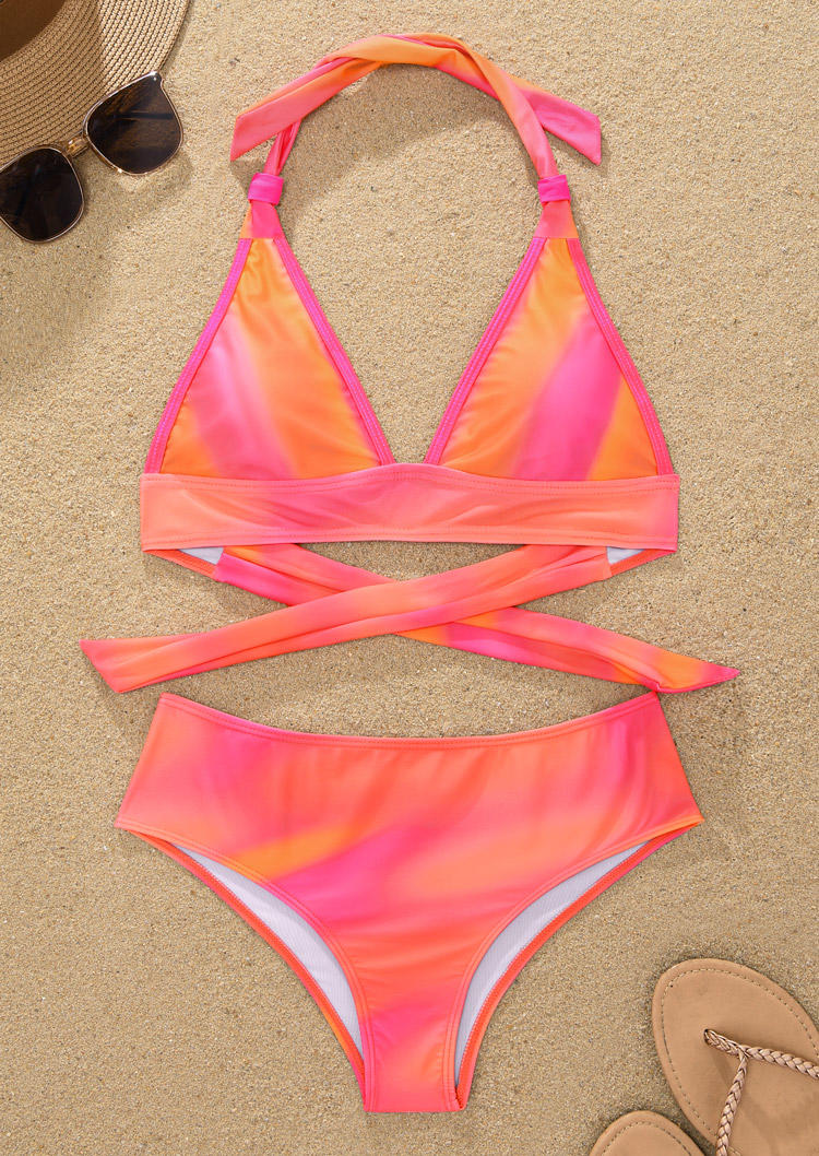 

Bikini Sets Gradient Criss-Cross Halter Bikini Set in Orange. Size