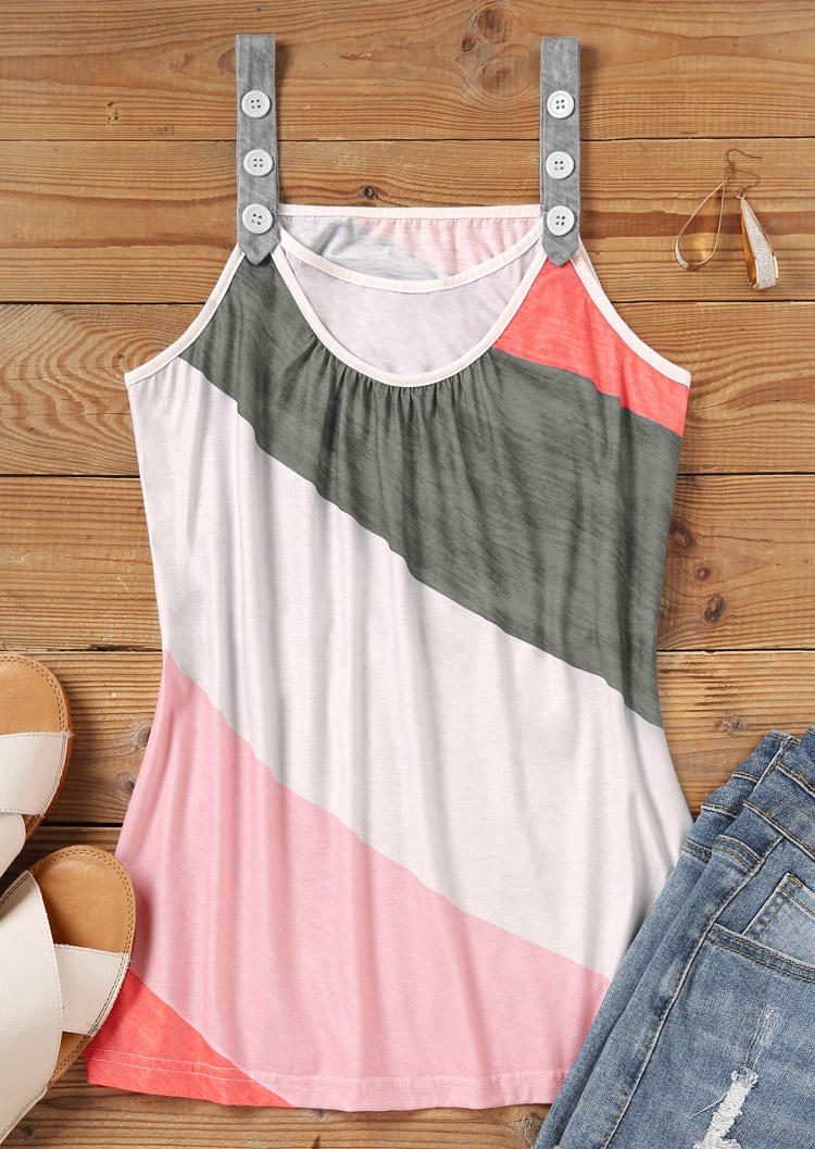 

Tank Tops Color Block Button Ruffled Fake Two-Piece Tank Top in Multicolor. Size: ,3XL