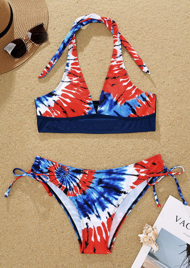 

Bikini Sets Tie Dye Halter Tie Bikini Set in Multicolor. Size