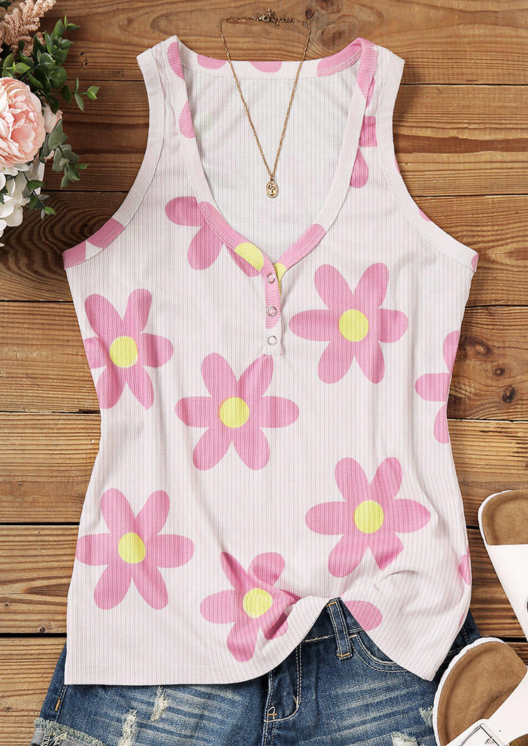 

Tank Tops Floral Snap Button Tank Top in White. Size: L,M,,XL