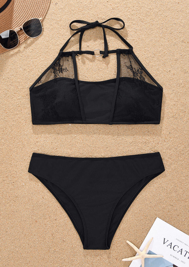 

Bikini Sets Lace Splicing Hollow Out Bikini Set in Black. Size: L,M,,XL