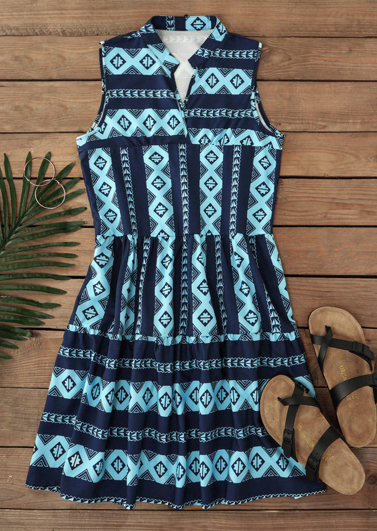 

Mini Dresses Aztec Geometric Ruffled Sleeveless Mini Dress - Royal Blue in Blue. Size: L,M,,XL
