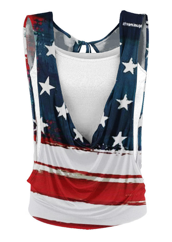 

Tank Tops American Flag Fake Two-Piece Tank Top in Multicolor. Size: ,XL