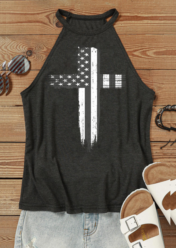 

Tank Tops American Flag Star Cross Camisole - Dark Grey in Gray. Size