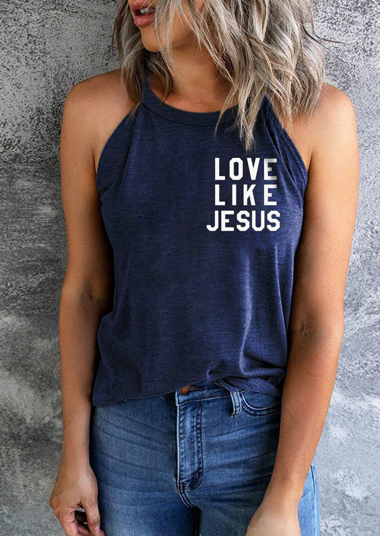 

Tank Tops Love Like Jesus Cross O-Neck Tank Top in Blue. Size: L,M,,XL