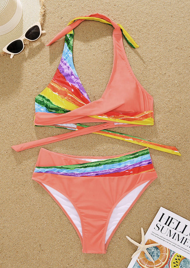 

Bikini Sets Rainbow Criss-Cross Halter Bikini Set in Multicolor. Size: L,M,,XL