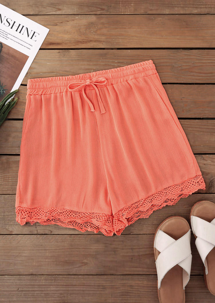 

Shorts Lace Splicing Drawstring Shorts in Orange. Size: ,XL