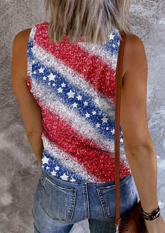 

Tank Tops American Flag Snap Button Ribbed Tank Top in Multicolor. Size