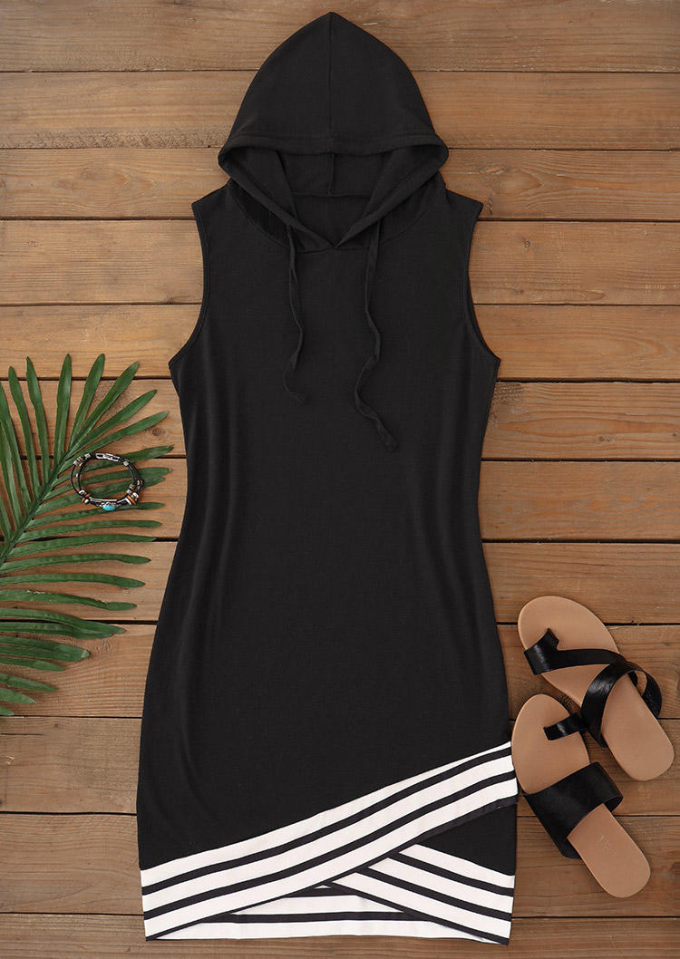

Mini Dresses Striped Wrap Drawstring Hooded Mini Dress in Black. Size: L,M,,XL