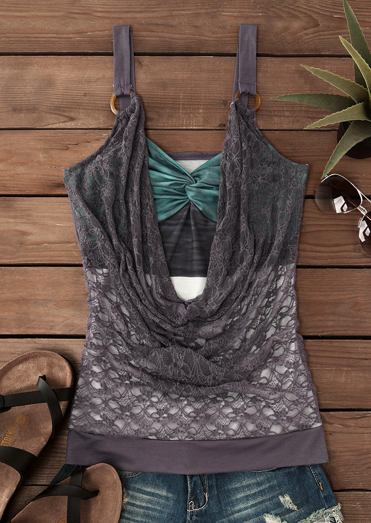 

Tank Tops Color Block Lace Twist Ruched Tank Top in Multicolor. Size