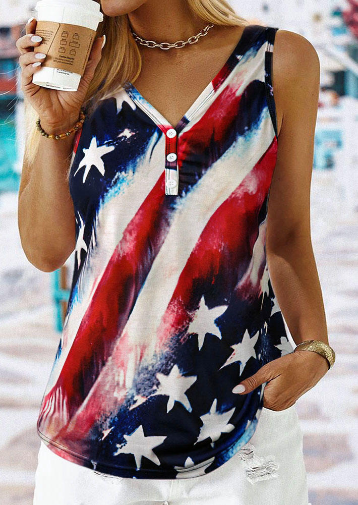 

Tank Tops American Flag Button Tank Top in Multicolor. Size