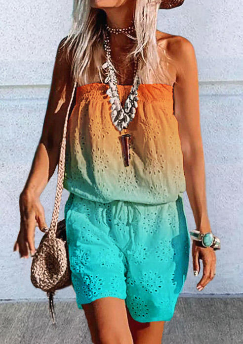 

Jumpsuits & Rompers Gradient Lace Splicing Hollow Out Strapless Bandeau Romper in Multicolor. Size: L,M,,XL