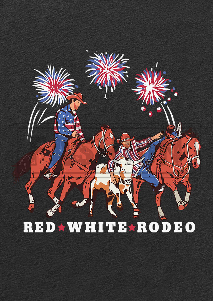 Red White Rodeo O-Neck T-Shirt Tee - Dark Grey