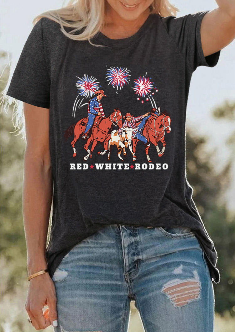 

T-shirts Tees Red White Rodeo O-Neck T-Shirt Tee - Dark Grey in Gray. Size: L