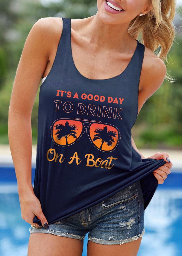 It's A Good Day To Drink On A Boat Racerback Tank - Navy Blue