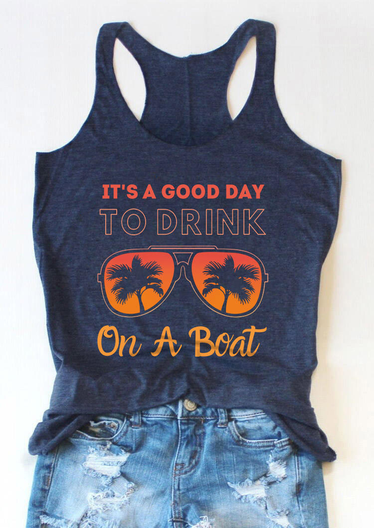 

Tank Tops It' A Good Day To Drink On A Boat Racerback Tank Top - Navy Blue in Blue. Size