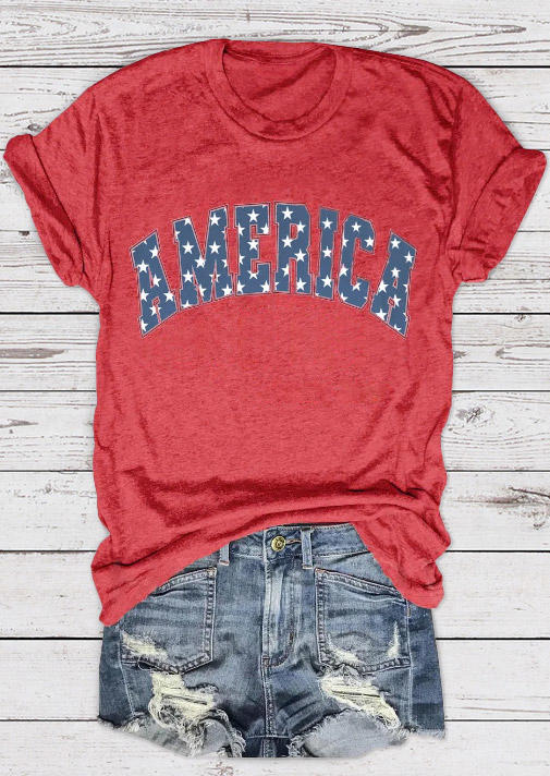 

T-shirts Tees America Star O-Neck T-Shirt Tee in Red. Size