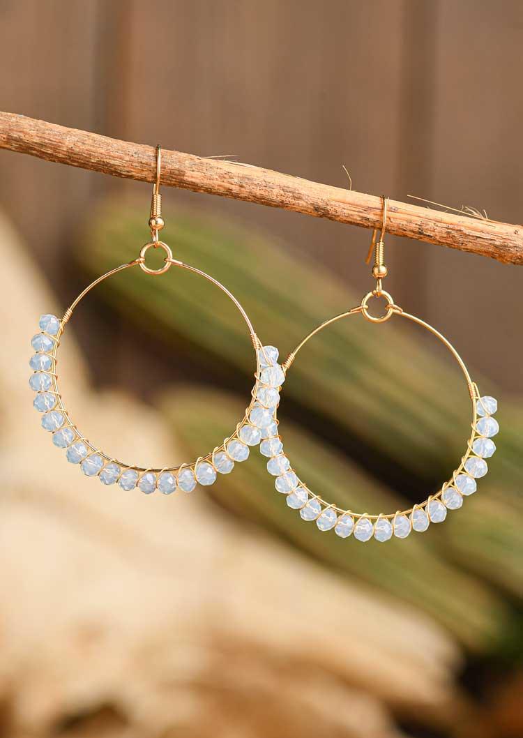 

Earrings Simple Beading Embellished Circle Hook Earrings in White. Size