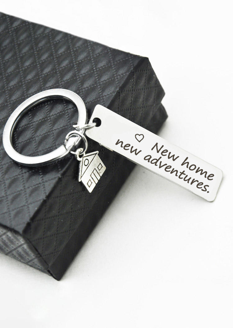 

Keychains New Home New Adventures Keychain in Silver. Size