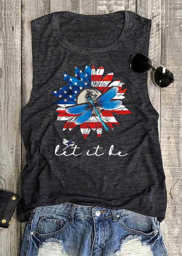 

Tank Tops American Flag Sunflower Dragonfly Tank Top - Dark Grey in Gray. Size