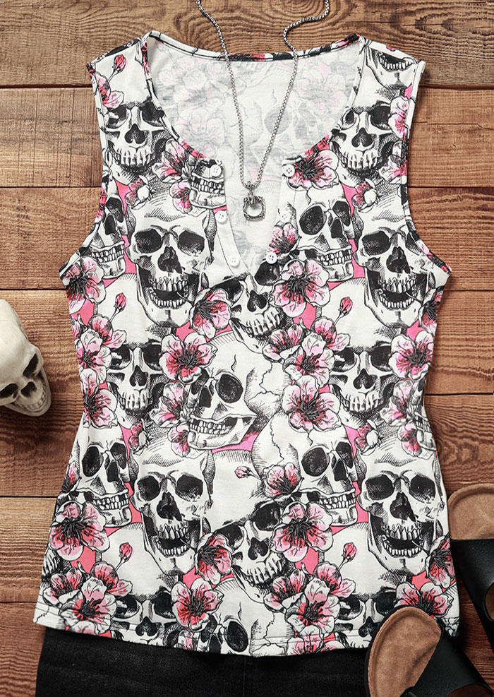 

Tank Tops Cherry Blossoms Skull Tank Top without Black Bra in Multicolor. Size: M