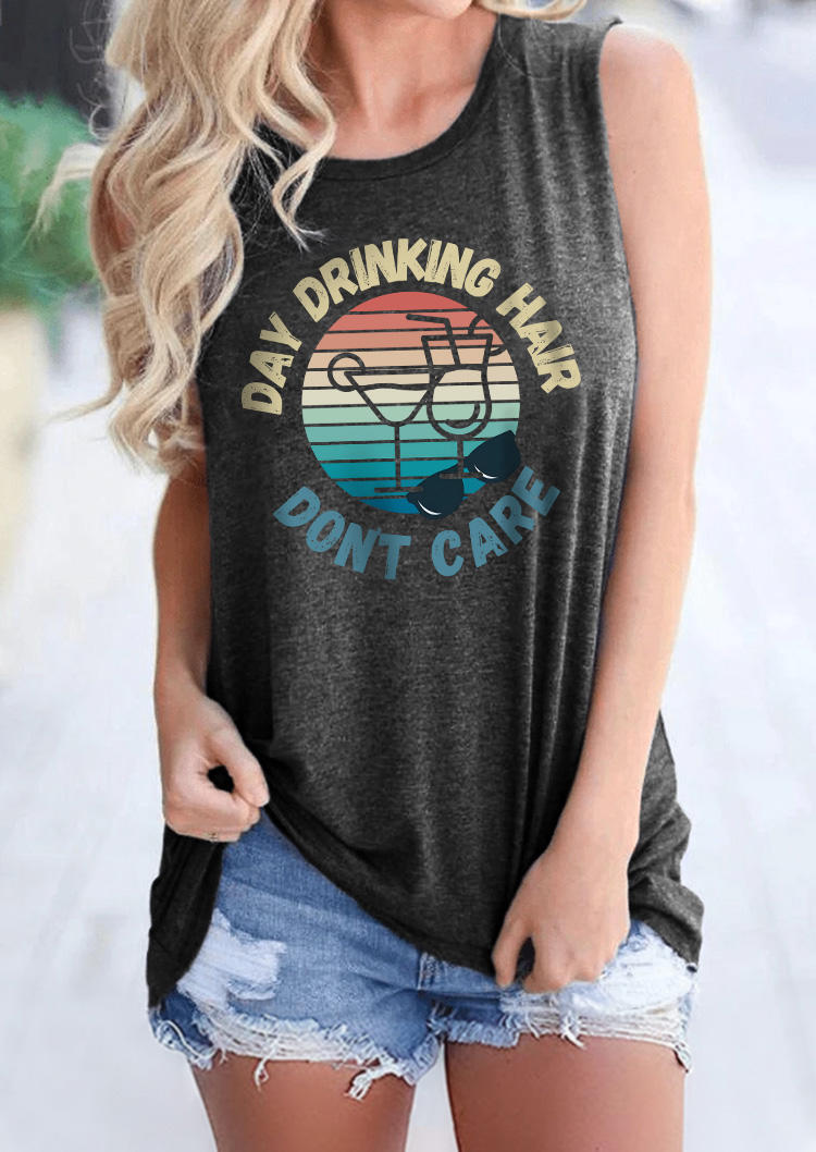 

Tank Tops Day Drinking Hair Don't Care Tank Top - Dark Grey in Gray. Size