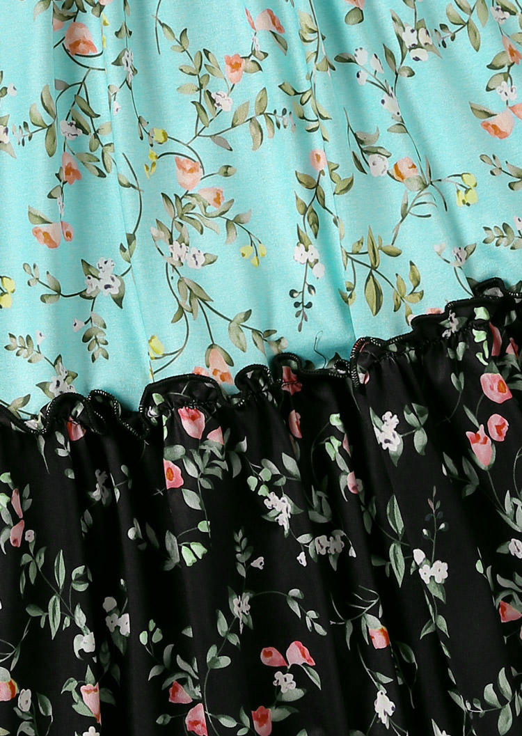 Color Block Ditsy Floral Ruffled Sleeveless Mini Dress