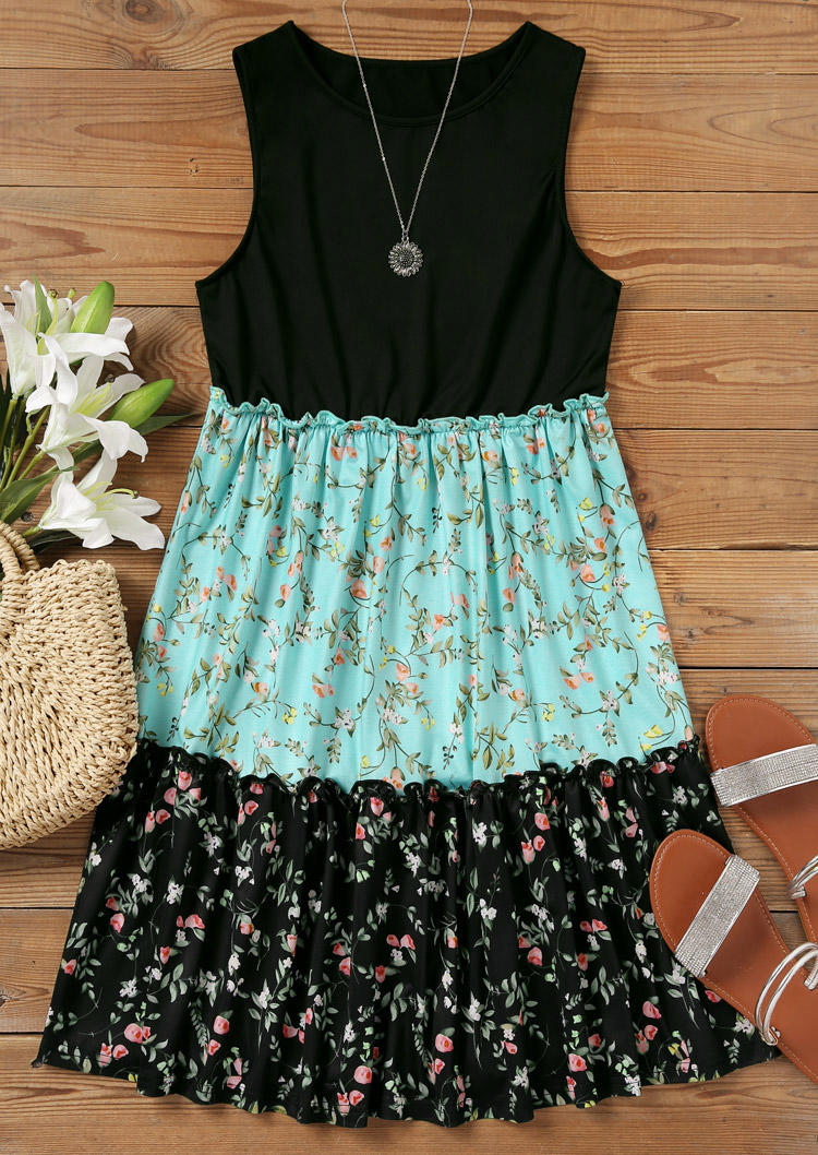 

Mini Dresses Color Block Ditsy Floral Ruffled Sleeveless Mini Dress in Multicolor. Size