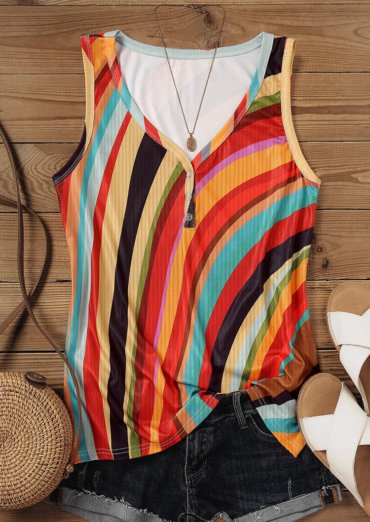 

Tank Tops Colorful Striped Snap Button Tank Top in Multicolor. Size: ,XL