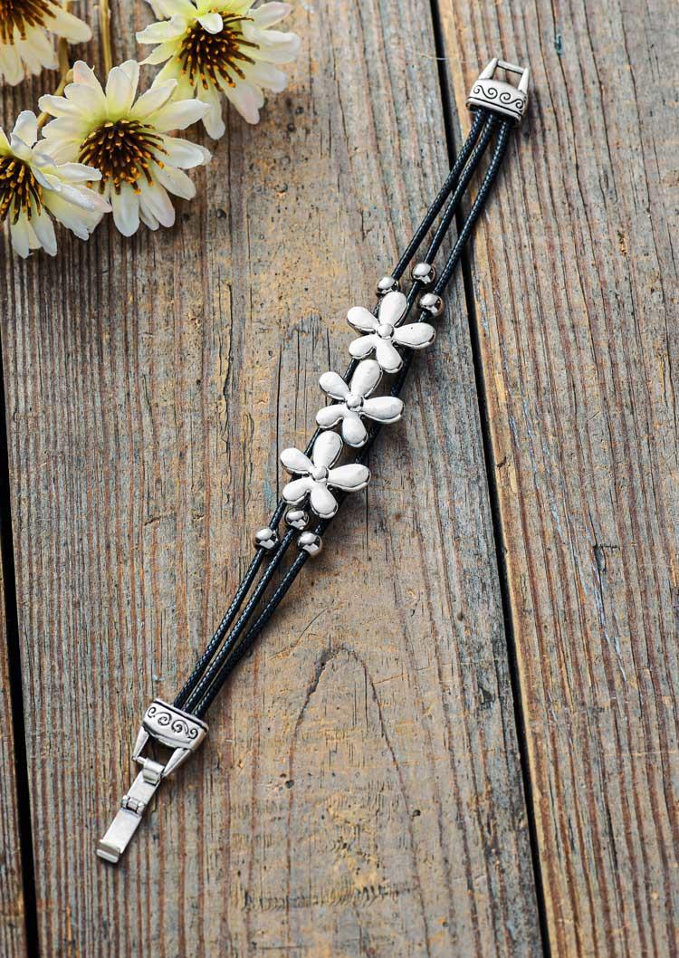 

Bracelet Simple Floral Multi-Layered Bracelet in Silver. Size