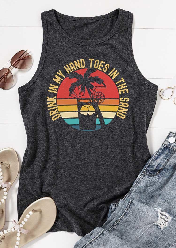 

Tank Tops Drink In My Hand Toes In The Sand Coconut Tree Tank Top - Dark Grey in Gray. Size