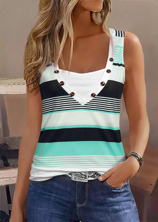 

Tank Tops Striped Button Fake Two-Piece Tank Top in Multicolor. Size