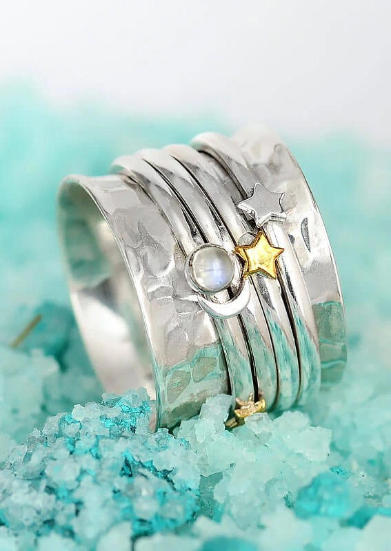 

Rings Moon Star Moonstone Spinner Ring in Silver. Size