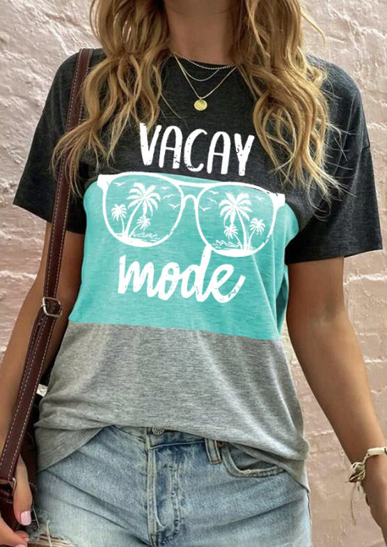 

T-shirts Tees Vacay Mode Coconut Tree Color Block T-Shirt Tee in Multicolor. Size