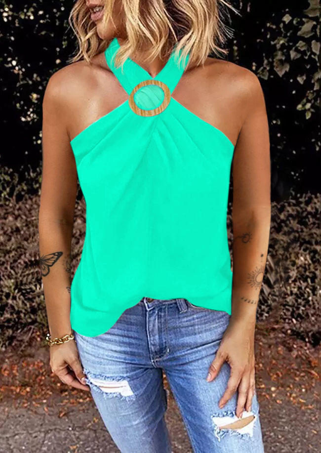 

Tank Tops Criss-Cross Halter Ruffled Tank Top - Fluorescent Green in Green. Size: L,M,,XL