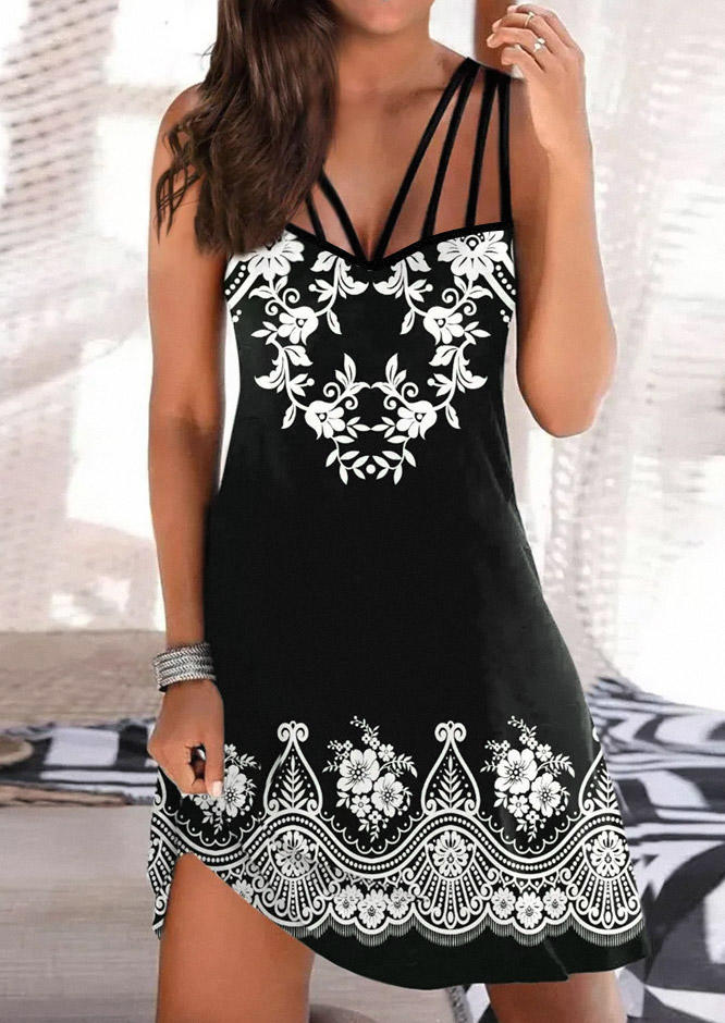 

Mini Dresses Floral Sleeveless Vintage Mini Dress in Black. Size