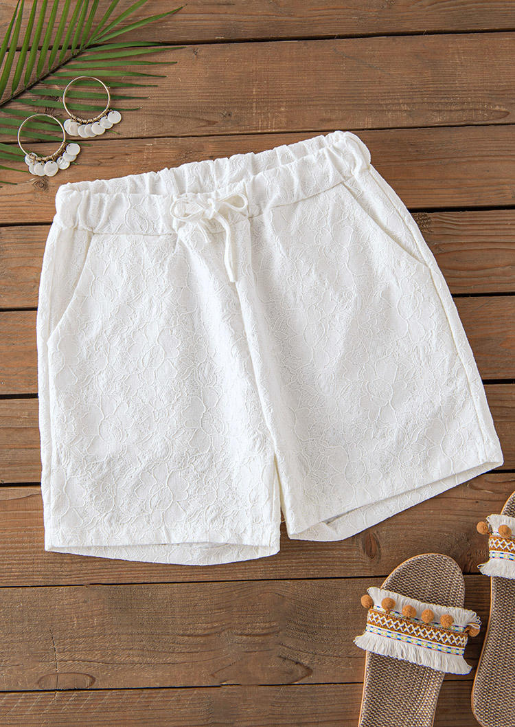

Shorts Lace Graphic Drawstring Pocket Shorts in White. Size