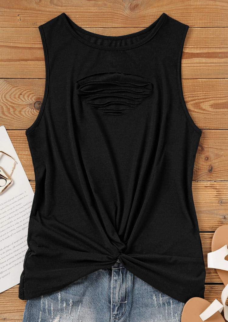 

Tank Tops Twist Cut Out Casual Tank Top in Black. Size: L,M,,XL