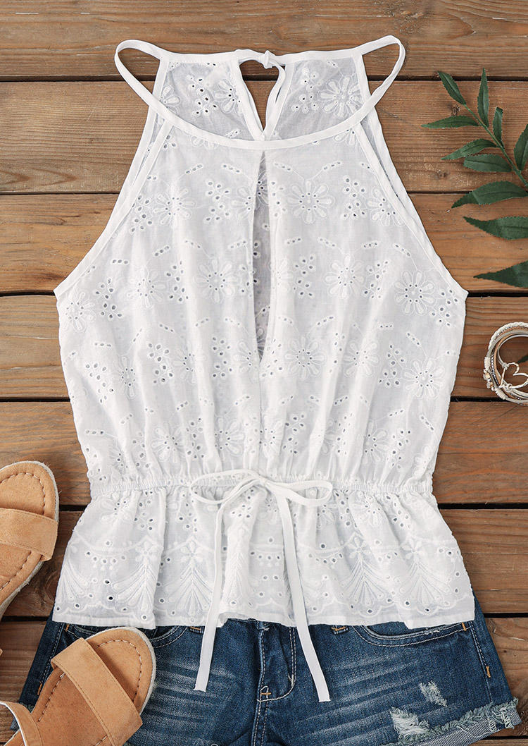 

Tank Tops Lace Splicing Hollow Out Tank Top in White. Size: L,,XL