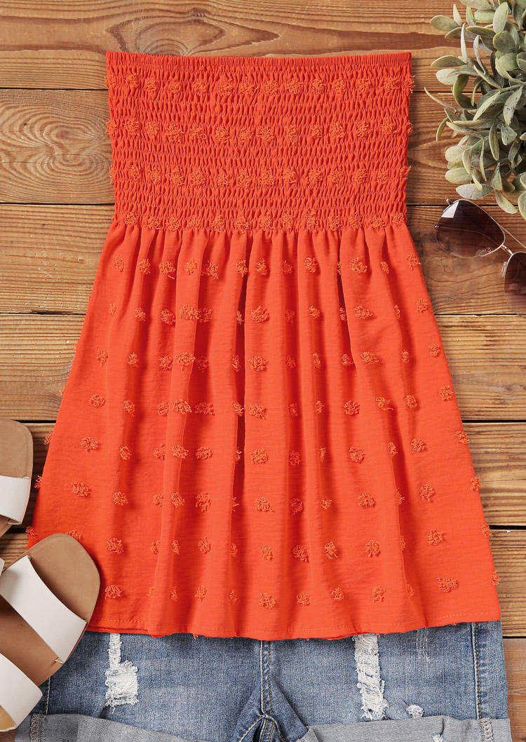 

Tank Tops Dotted Swiss Smocked Ruffled Chiffon Strapless Bandeau Tank Top in Orange. Size
