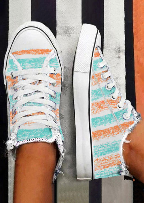 

Sneakers Color Block Striped Lace Up Round Toe Flat Sneakers in Multicolor. Size: ,38,39,40,41