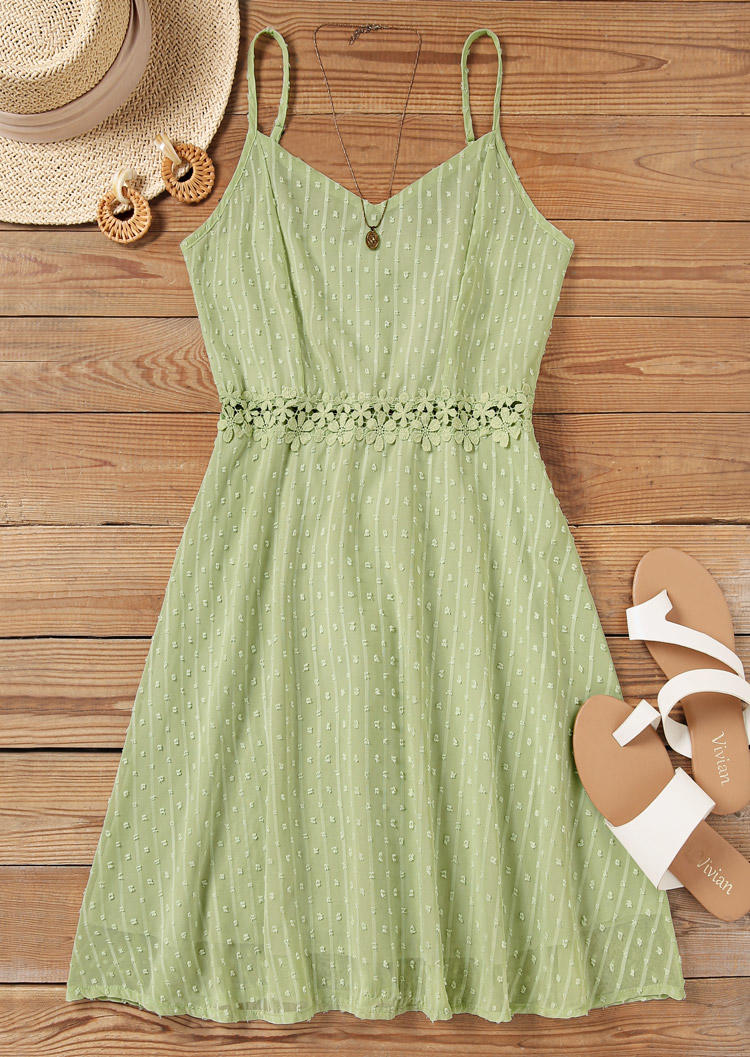 

Mini Dresses Dotted Swiss Lace Splicing Sleeveless Mini Dress in Green. Size: ,XL