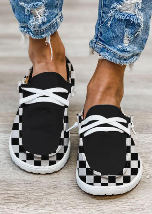 

Sneakers Lace Up Plaid Round Toe Flat Sneakers in Multicolor. Size: ,38,39,40,41