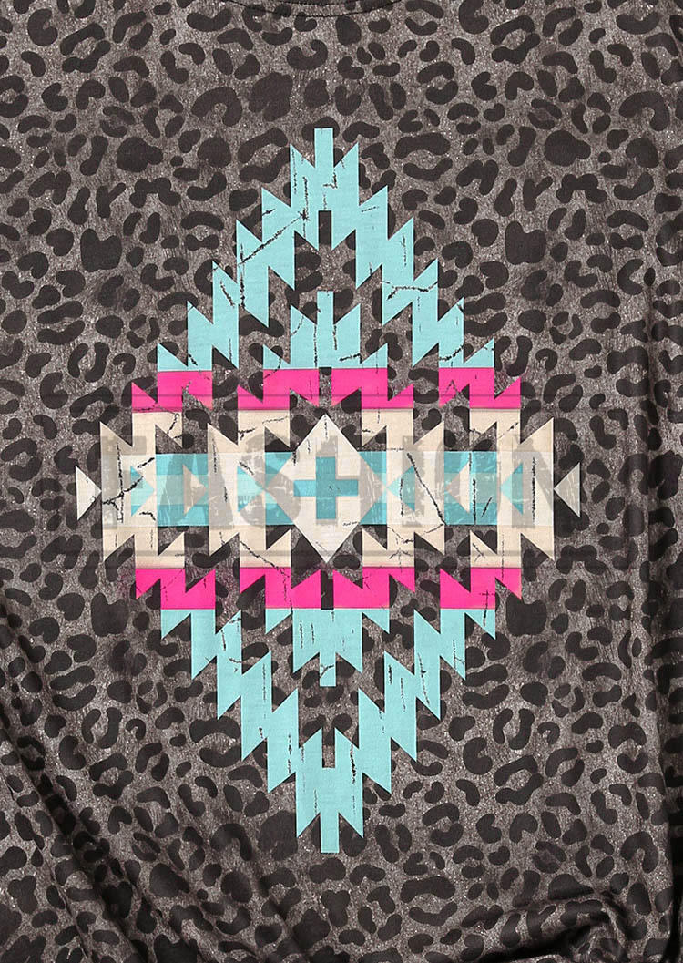 Aztec Geometric Leopard Cross T-Shirt Tee